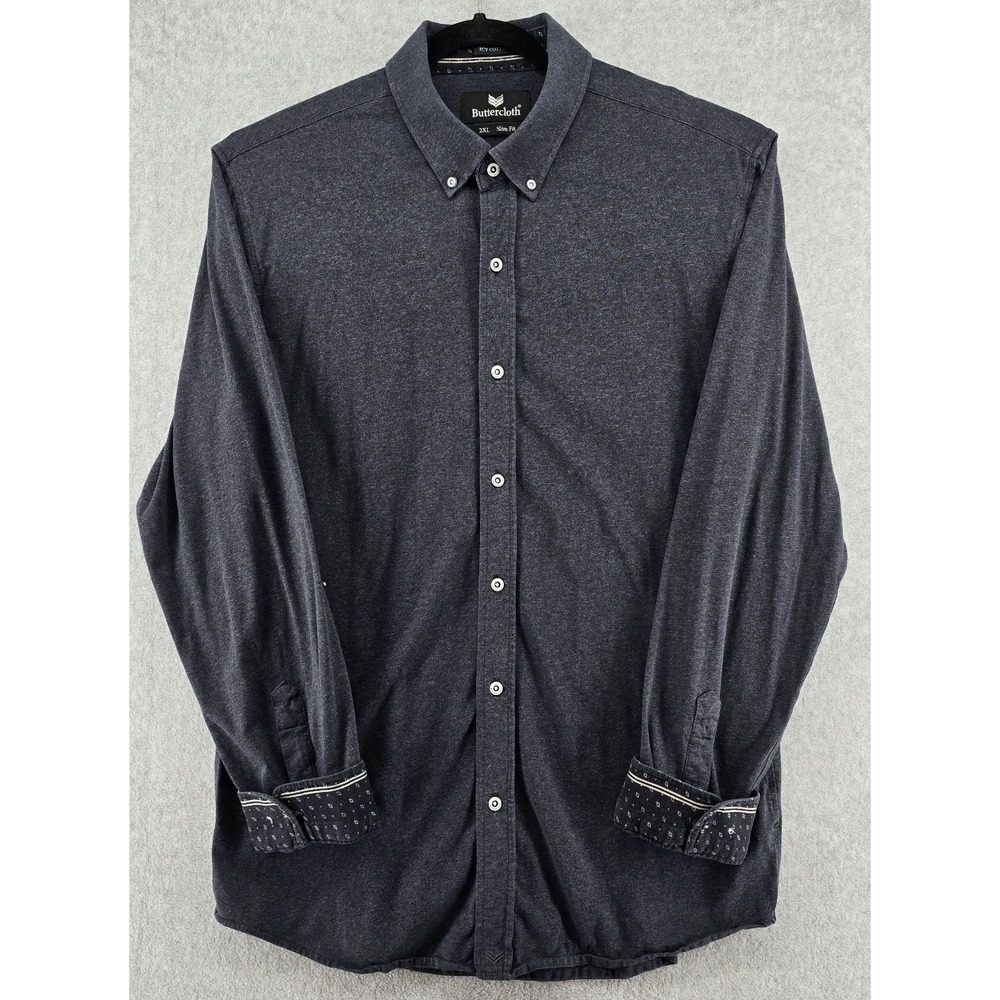 Buttercloth Shirt Mens 2XL SLIM Fit Icy Cotton Button Charcoal Flip Cuff Stretch